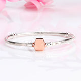 925 Silver Rose Clip Snake Chain Bangle European Charm Bead Bracelet
