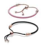 925 Silver Rose Pink Leather Slider Bracelet