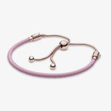 925 Silver Rose Pink Leather Slider Bracelet