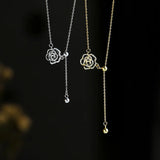 925 Silver Rose Necklace Clavicle Chain Sweet Pendant Jewelry for Women