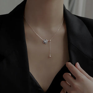 925 Silver Rose Necklace Clavicle Chain Sweet Pendant Jewelry for Women