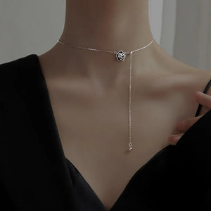 925 Silver Rose Necklace Clavicle Chain Sweet Pendant Jewelry for Women