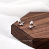 925 Silver Rose Pearl Flower Stud Earrings for Women