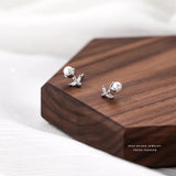 925 Silver Rose Pearl Flower Stud Earrings for Women