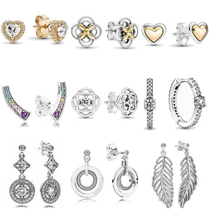 925 Silver Rose Petals Domed Heart Circles Earring