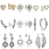 925 Silver Rose Petals Domed Heart Circles Earring