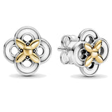 925 Silver Rose Petals Domed Heart Circles Earring