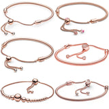 925 Sterling Silver Rose Bead Heart Peach Blossom Bracelet