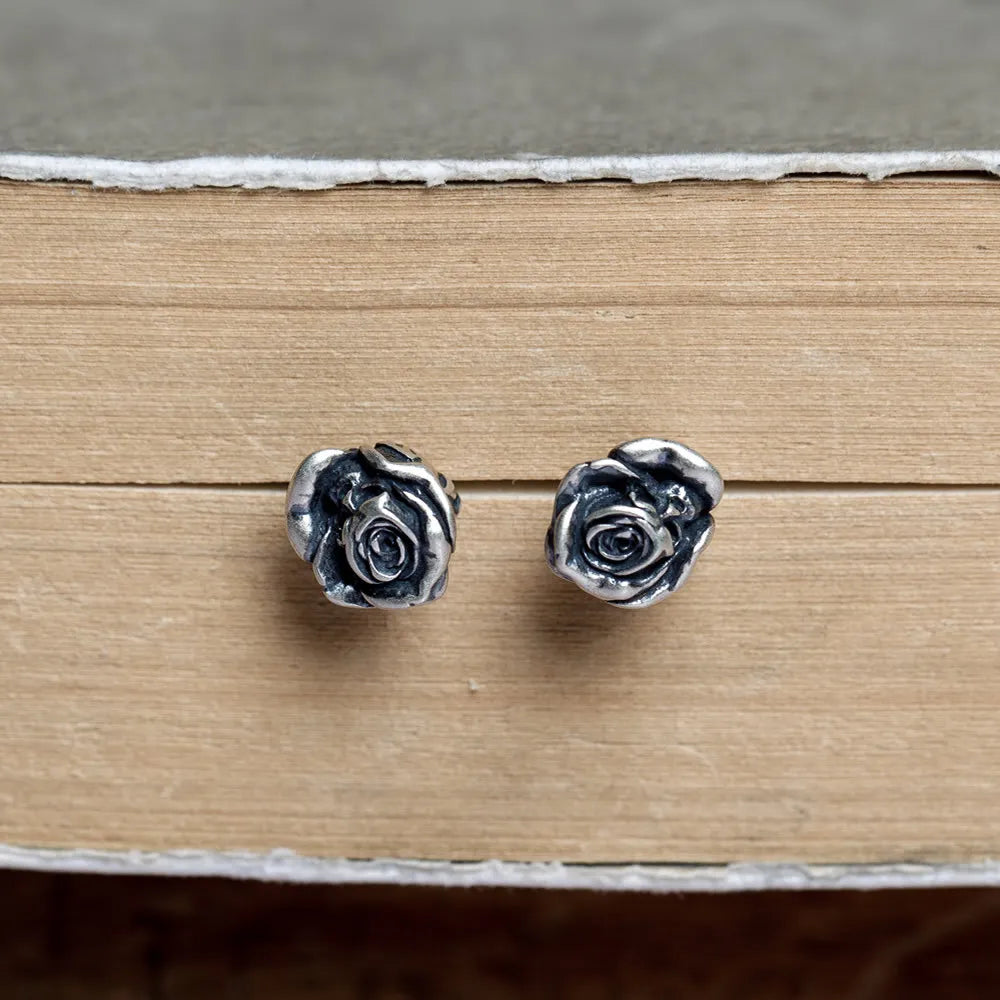 925 Silver Rose of Death Stud Earrings Vintage Party Wedding Jewelry