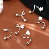 925 Silver Star Stud Earrings Screw Heart Geometric Fine Jewelry