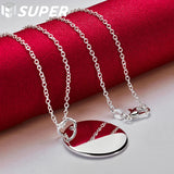 925 Silver Round 925 Label Pendant Necklace 16-30 Inch Chain Women Jewelry