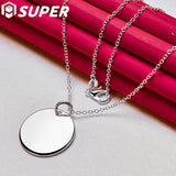 925 Silver Round 925 Label Pendant Necklace 16-30 Inch Chain Women Jewelry