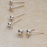 925 Silver Round Ball Beads Ear Studs 2pairs