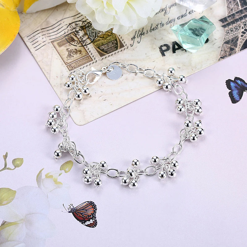 925 Silver Round Ball Bracelet Retro Jewelry