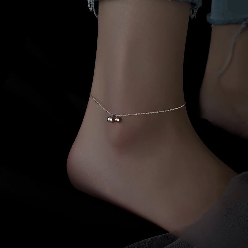 925 Silver Round Bead Anklet Summer Foot Chain Light Accessories