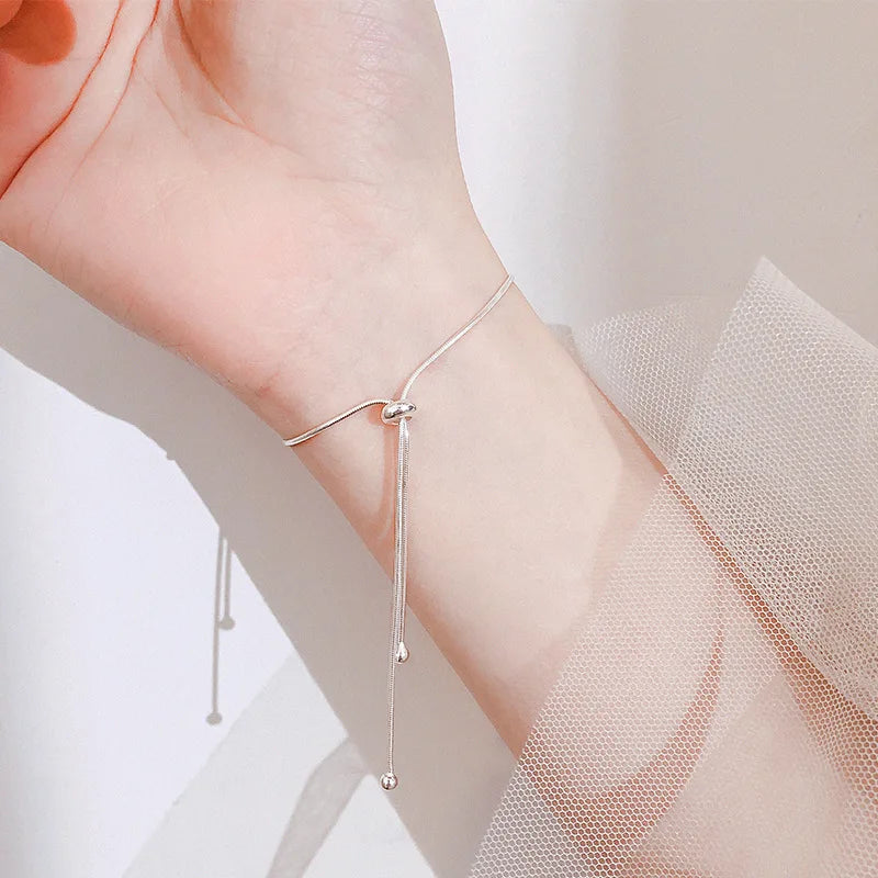 925 Silver Round Bead Charm Bracelet For Women Wedding Jewelry