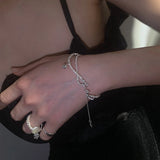 925 Sterling Silver Round Bead Double Layer Bracelet Charm Pearl Bracelet