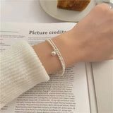 925 Sterling Silver Round Bead Double Layer Bracelet Charm Pearl Bracelet