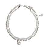 925 Sterling Silver Round Bead Double Layer Bracelet Charm Pearl Bracelet