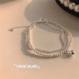 925 Sterling Silver Round Bead Double Layer Bracelet Charm Pearl Bracelet