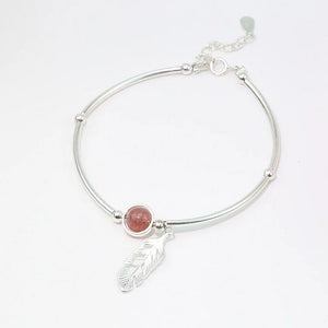 925 Silver Feather Charm Bracelet Adjustable Bangle