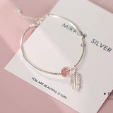 925 Silver Feather Charm Bracelet Adjustable Bangle