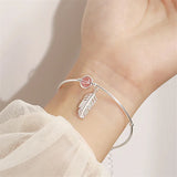 925 Silver Feather Charm Bracelet Adjustable Link Chain Bangle Wedding Jewelry
