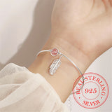 925 Silver Feather Charm Bracelet Adjustable Bangle