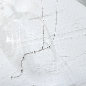925 Silver Beaded Tassel Necklace Women's Collarbone Chain Long Jewelry