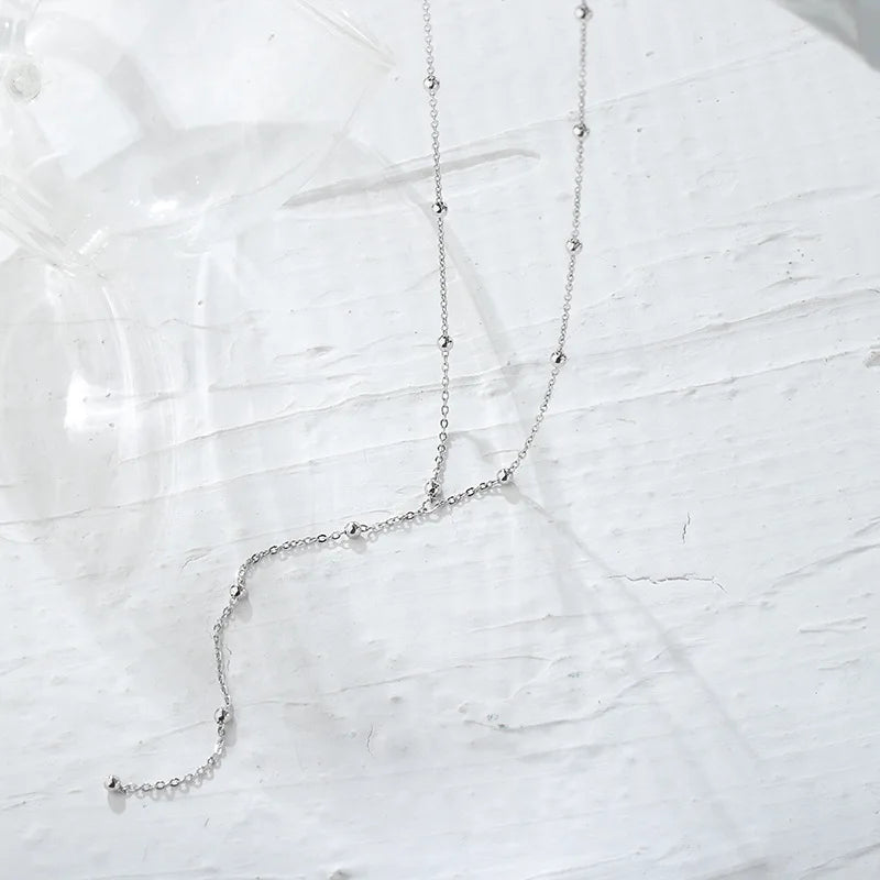 925 Silver Beaded Tassel Necklace Women's Collarbone Chain Long Jewelry