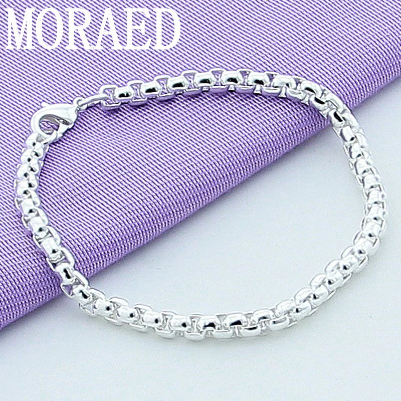 925 Silver Round Box Chain Bracelet Women Wedding Party Jewelry