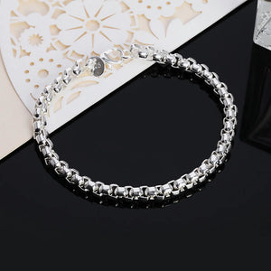 925 Sterling Silver Round Box Chain Bracelet For Women Charm Wedding