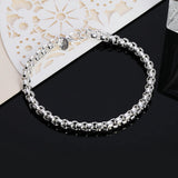 925 Sterling Silver Round Box Chain Bracelet For Women Charm Wedding