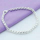 925 Silver Round Box Chain Bracelet Women Wedding Party Jewelry