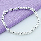 925 Sterling Silver Round Box Chain Bracelet For Women Charm Wedding
