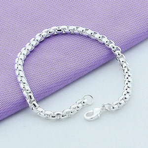 925 Silver Round Box Chain Bracelet Women Wedding Party Jewelry