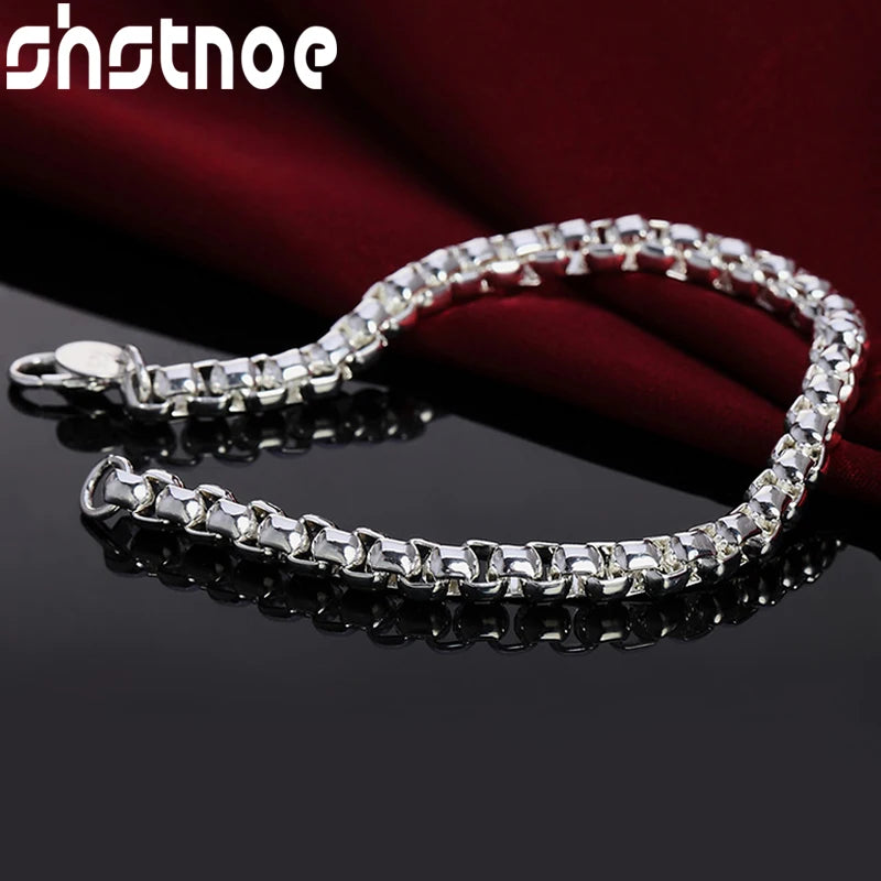 925 Sterling Silver Round Box Chain Bracelet For Women