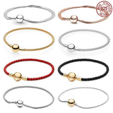 925 Silver Buckle Bracelet Set for Couples, DIY Charm Beads, Anniversary Gift