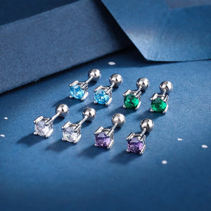 925 Silver CZ Stud Earring 4.3mm 0.98g for Women Girls Kids