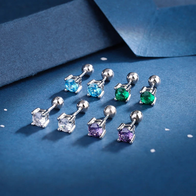 925 Silver CZ Stud Earring 4.3mm 0.98g for Women Girls Kids