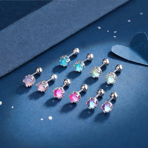 925 Silver Round CZ 5mm Stud Earring 5 Colors Zircon Gift