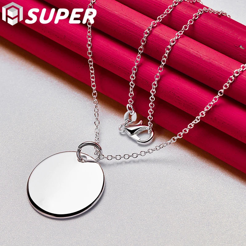 925 Silver Round Tag Pendant Necklace 18-30 Inch Chain