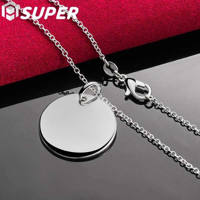 925 Silver Round Tag Pendant Necklace 18-30 Inch Chain