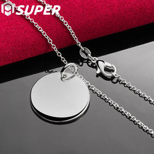 925 Silver Round Tag Pendant Necklace 18-30 Inch Chain
