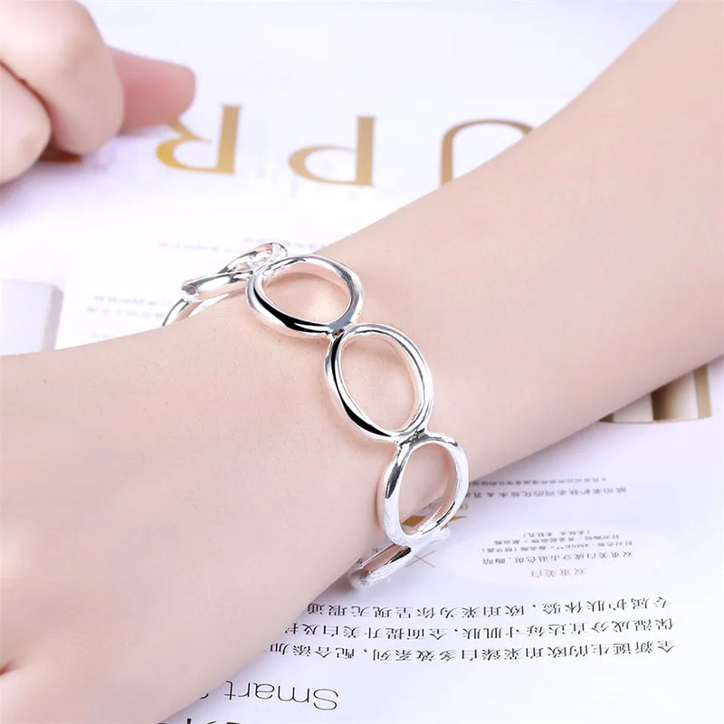 925 Sterling Silver Round Circle Bangle For Women Wedding Engagement Charm