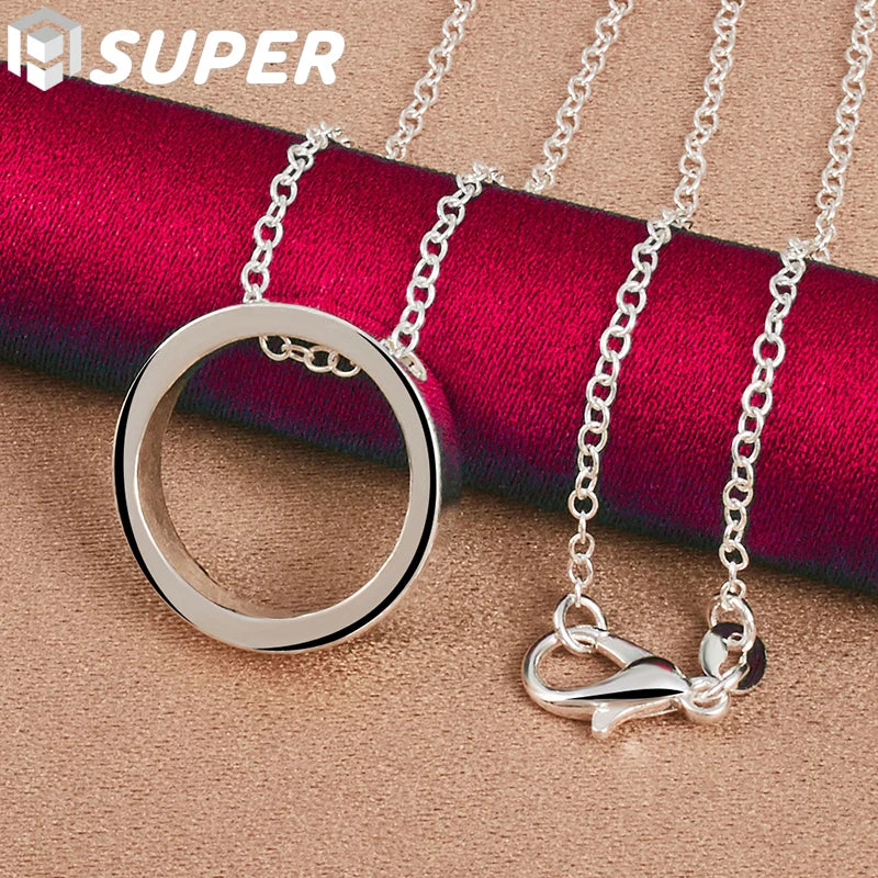 925 Silver Circle Pendant Necklace 16-30 Inch Chain