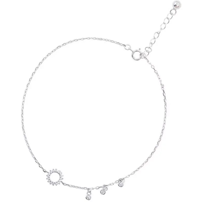925 Silver Zircon Tassel Anklet Geometric Bracelet for Women