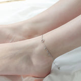 925 Silver Zircon Tassel Anklet Geometric Bracelet for Women