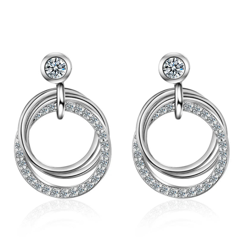 925 Sterling Silver Zirconia Circle Stud Earrings Women Fine Jewelry