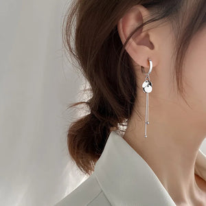Sterling Silver Disc Hoop Earrings with Tassels S-E1342